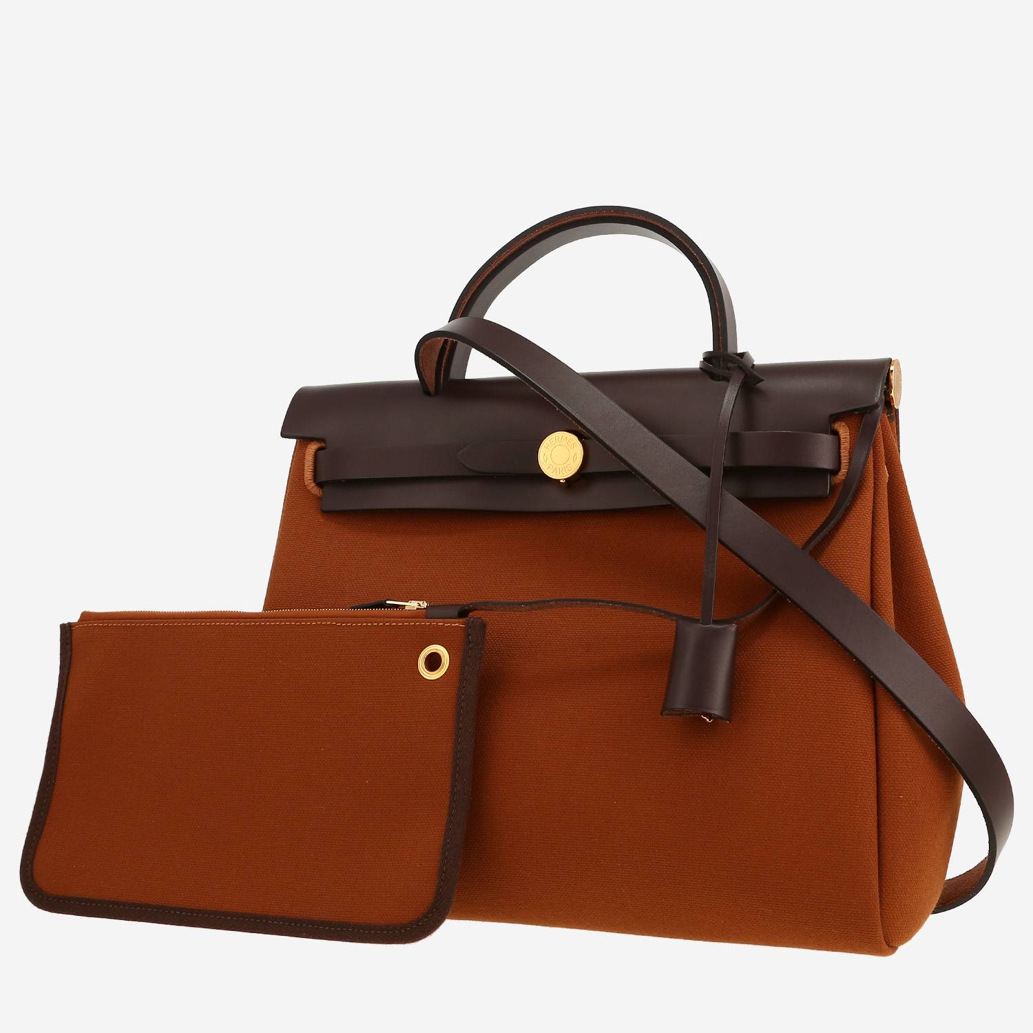 Hermès  Herbag bag worn on the shoulder or carried in the hand  in fawn canvas  and ebene leather