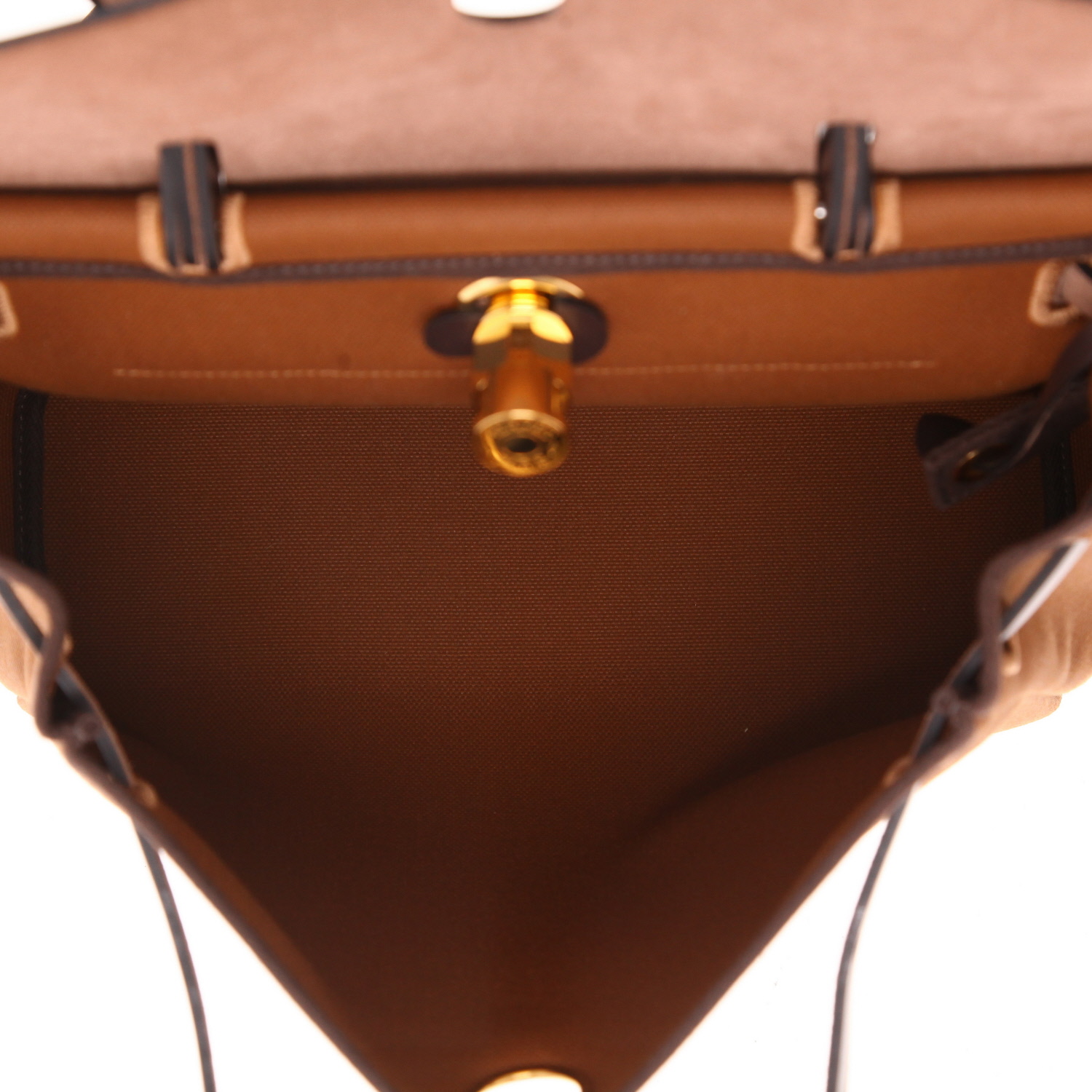 Bolso para llevar al hombro o en la mano Hermès  Herbag en lona rojiza y cuero ébano - Detail D3