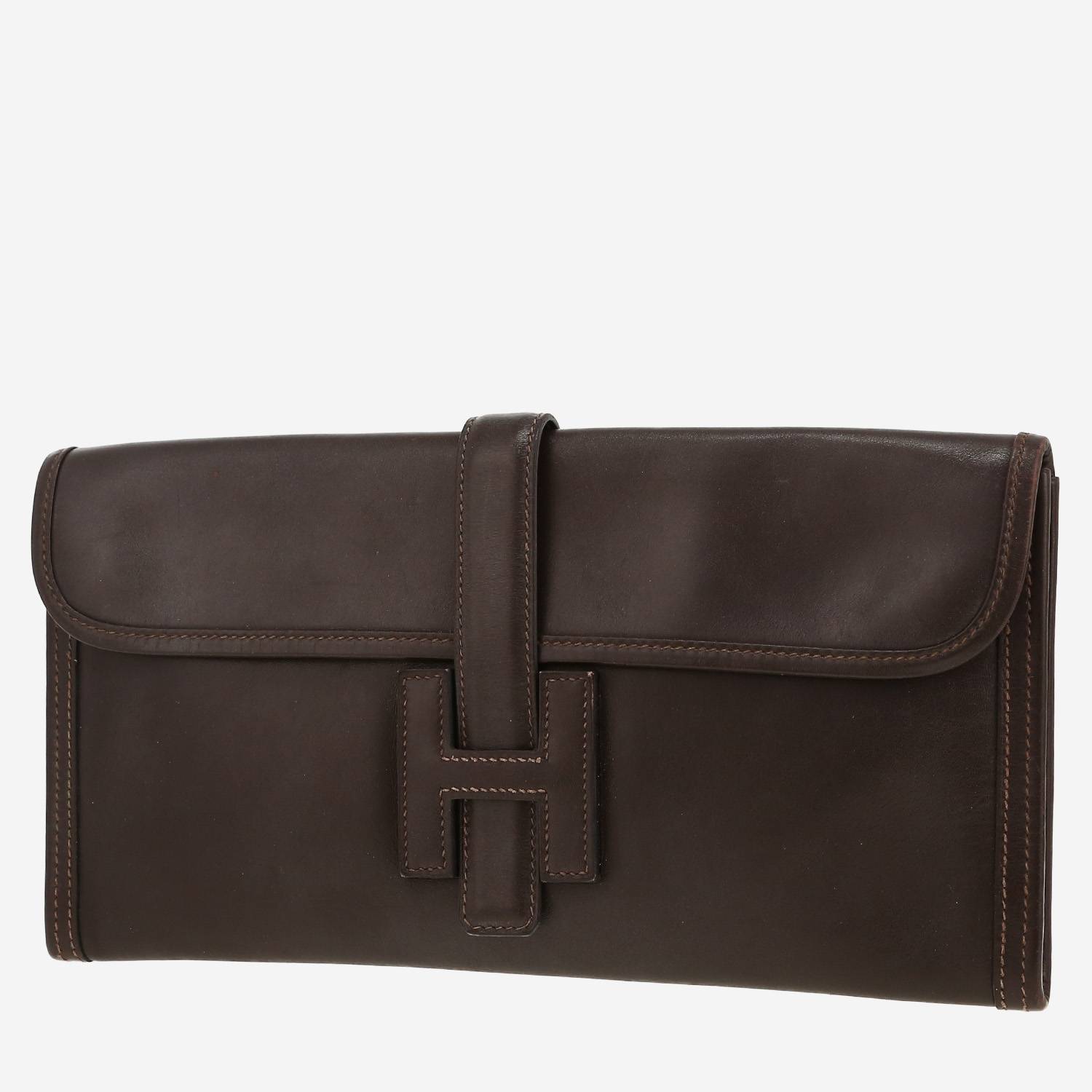 Bolsito de mano Hermès  Jige en cuero box marrón