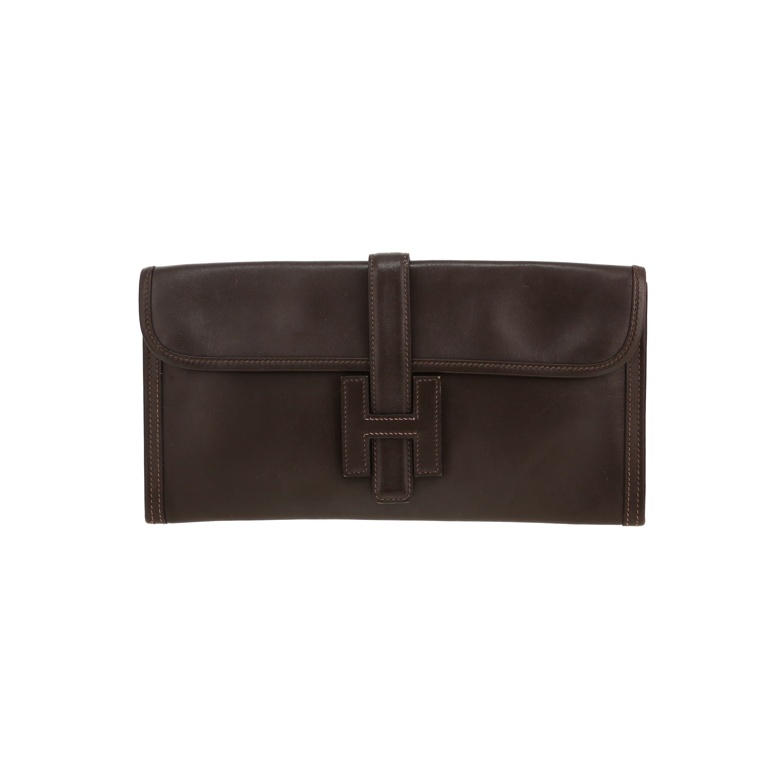 Bolsito de mano Hermès  Jige en cuero box marrón - Detail D4