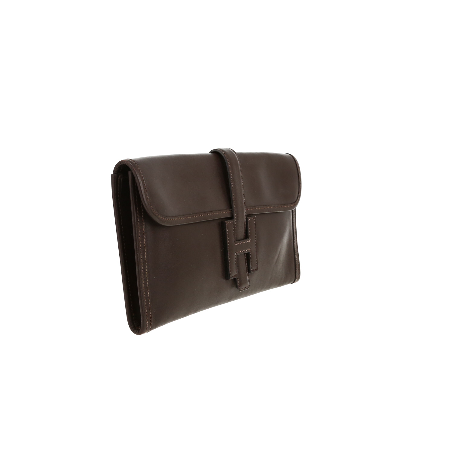 Hermès Jige pouch in brown box leather - Detail D5