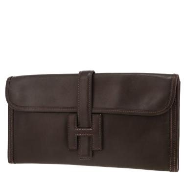 Hermès  Jige pouch  in brown box leather