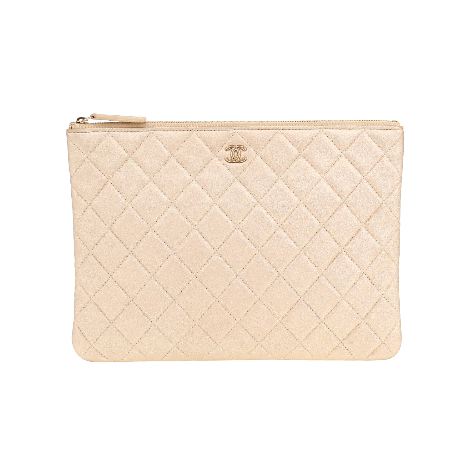 Pochette Chanel   en cuir matelassé doré - Detail D4