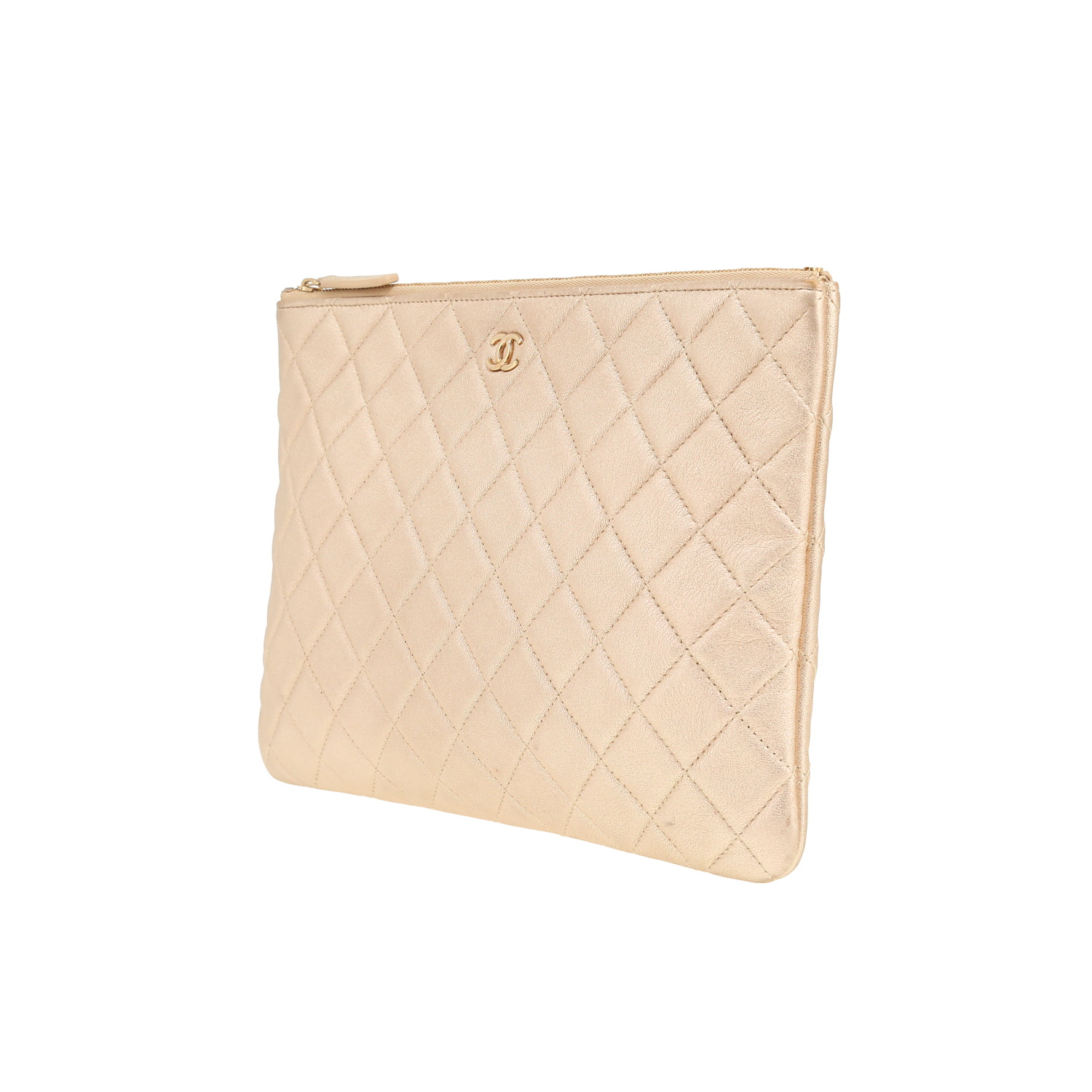 Pochette Chanel   en cuir matelassé doré - Detail D9