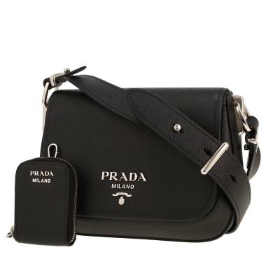 Prada   shoulder bag  in black leather saffiano