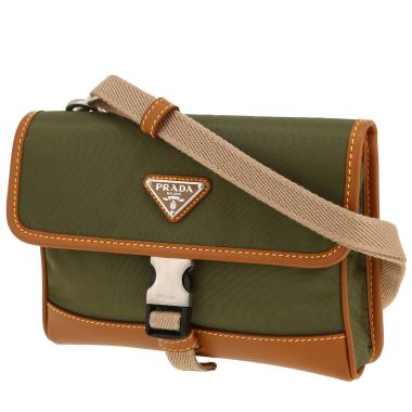 Borsa a tracolla Prada  Re-nylon in tela verde kaki e pelle marrone
