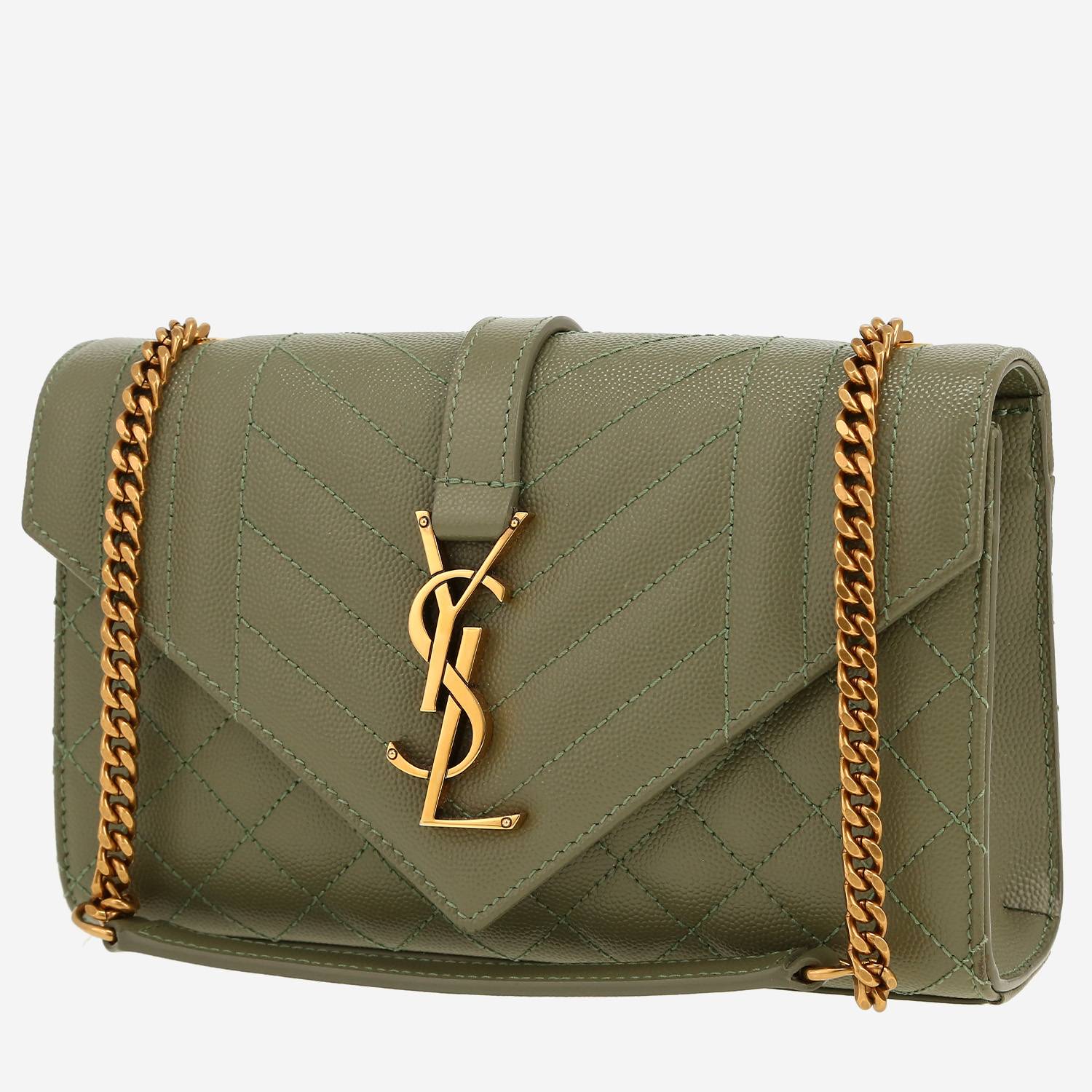 Saint Laurent  Envelope shoulder bag  in green grained leather