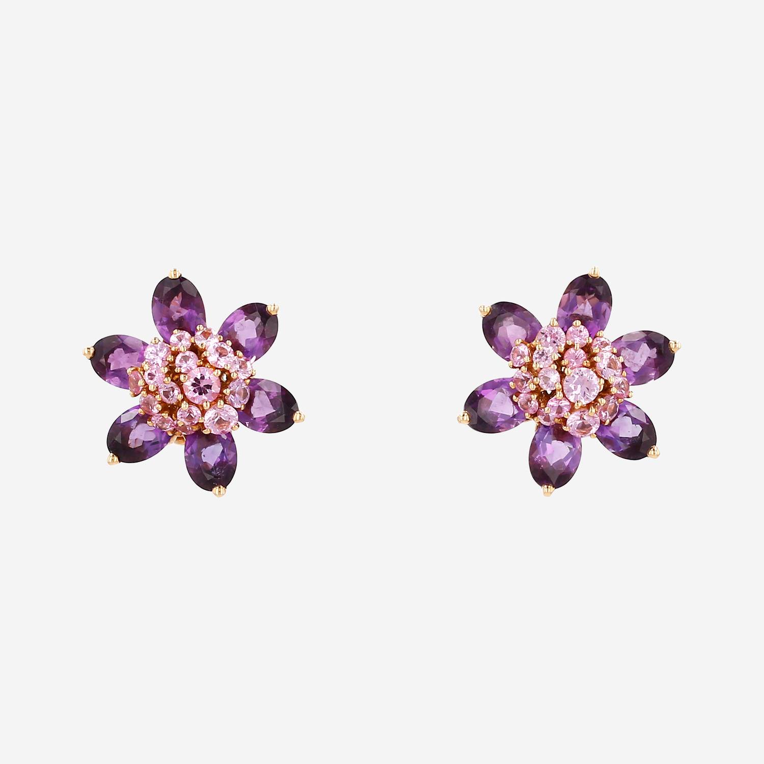 Paire de boucles d'oreilles Van Cleef 
Arpels Hawaï en or jaune, améthyste et saphirs rose