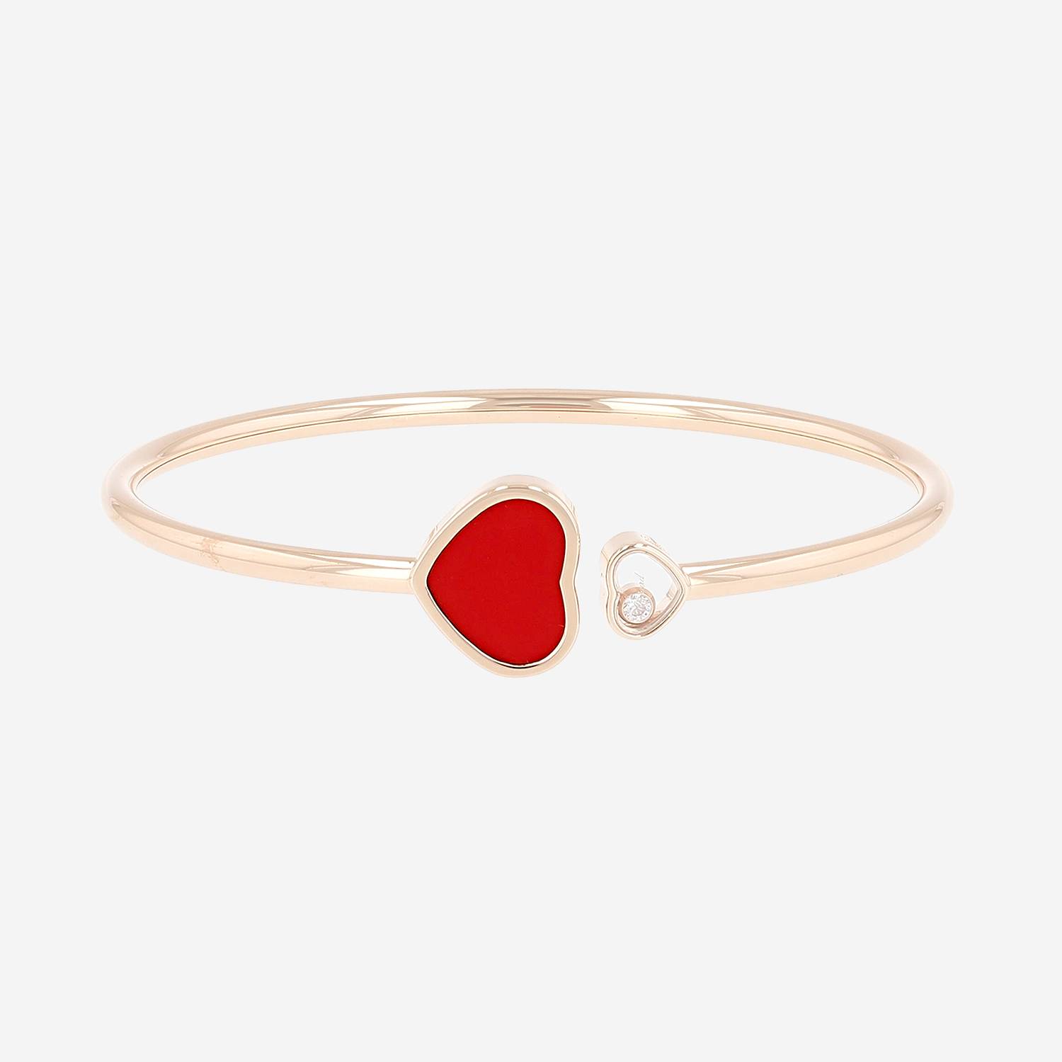 Bracelet jonc semi-rigide Chopard Happy Hearts en or rose, cornaline et diamant