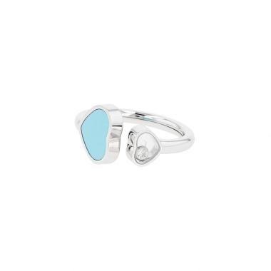 Anello Chopard Happy Hearts in oro bianco, turchese e diamante