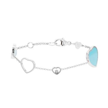 Bracelet Chopard Happy Hearts en or blanc, turquoise et diamant