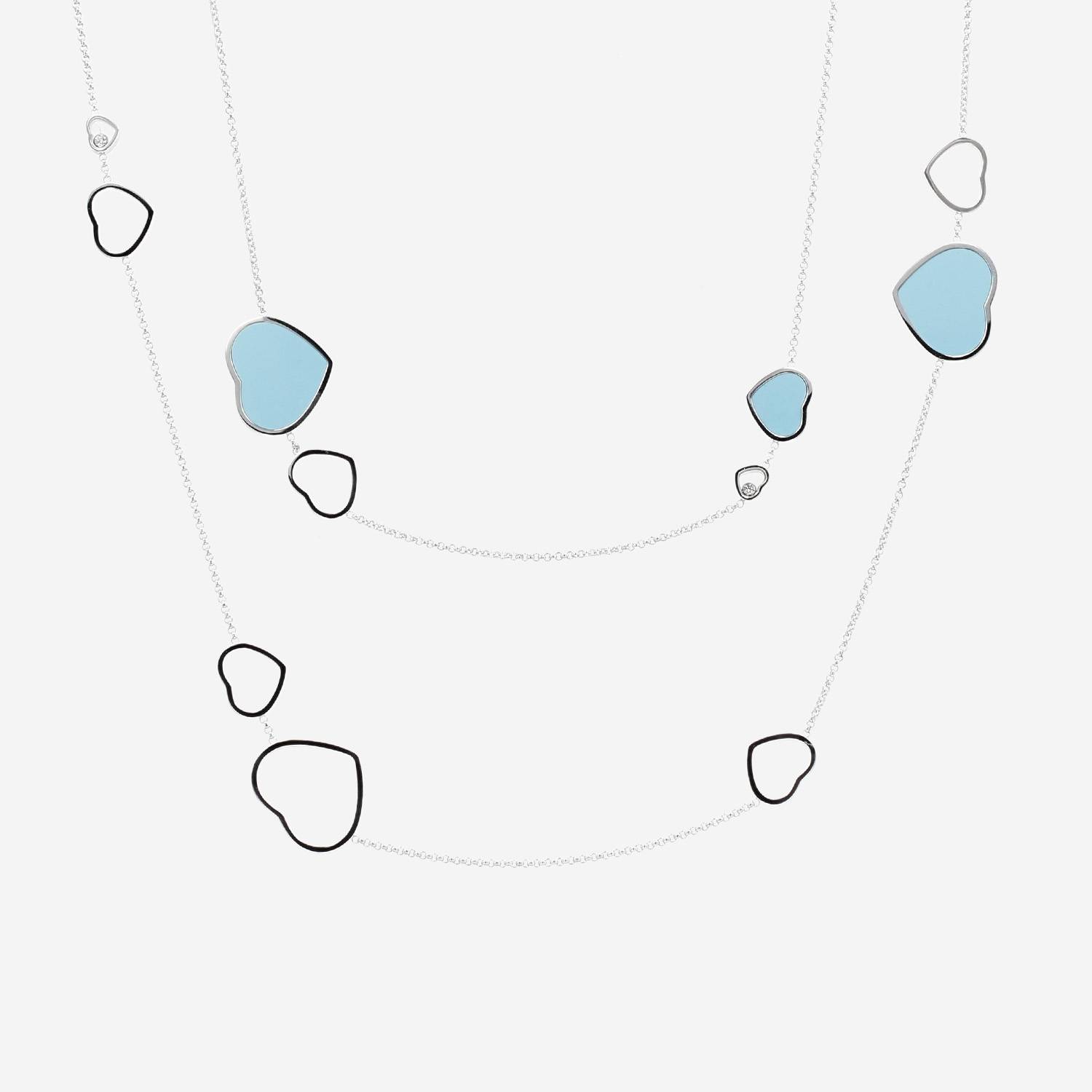 Collana lunga Chopard Happy Hearts in oro bianco, turchese e diamanti