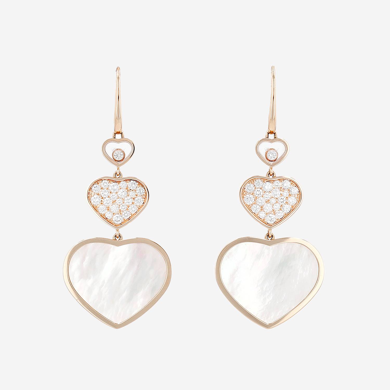 Orecchini Chopard Happy Hearts in oro rosa, diamanti e madreperla