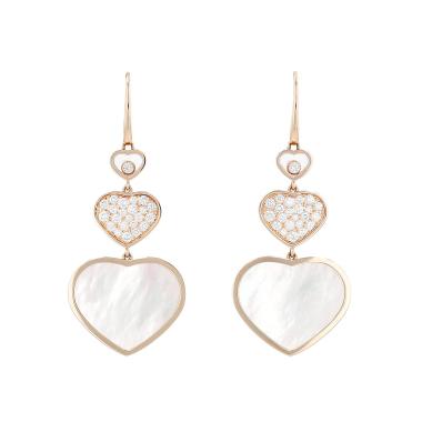 Chopard Happy Hearts earrings in pink gold, diamonds and mother of pearl