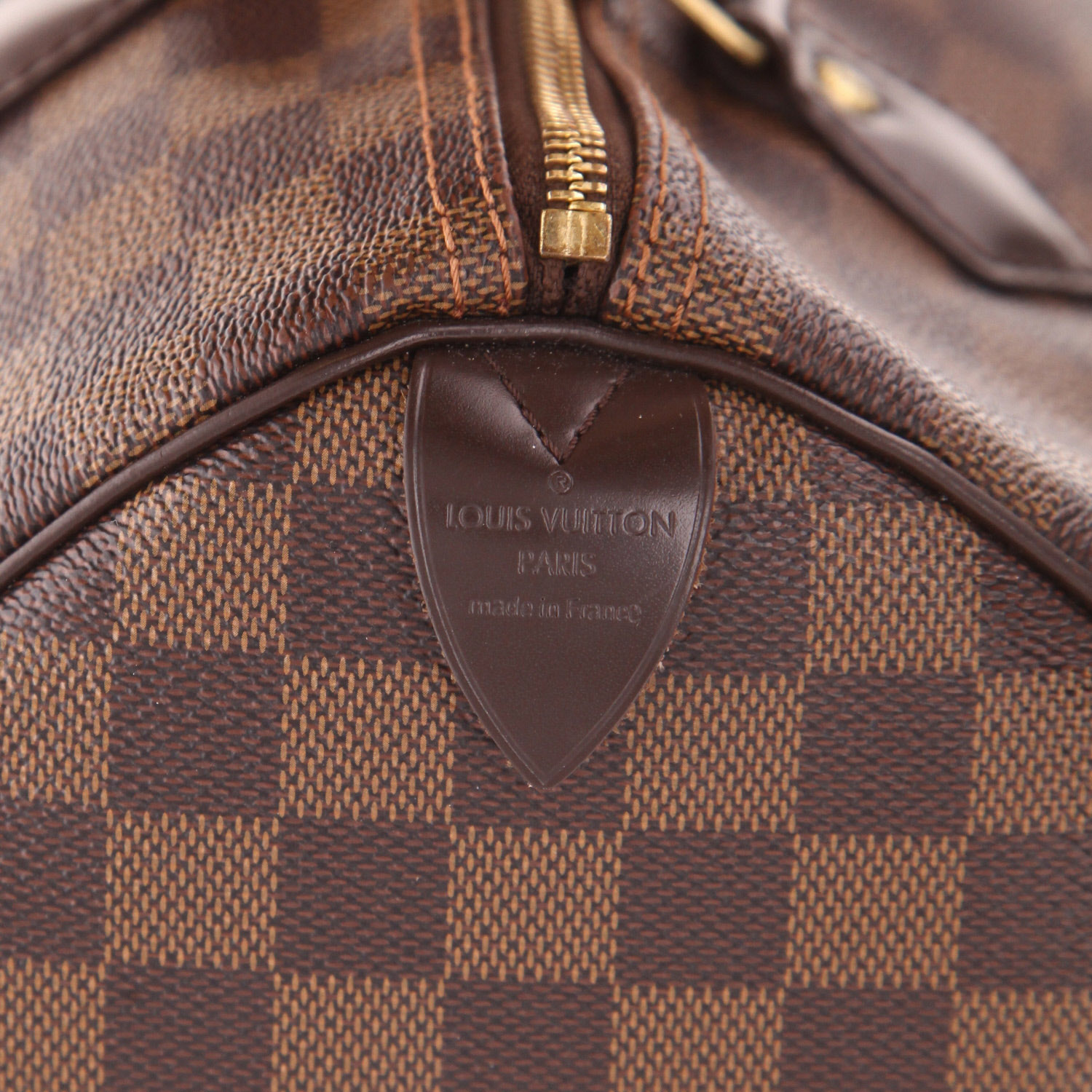 Sac à main Louis Vuitton  Speedy 30 en toile damier ébène et cuir marron - Detail D2
