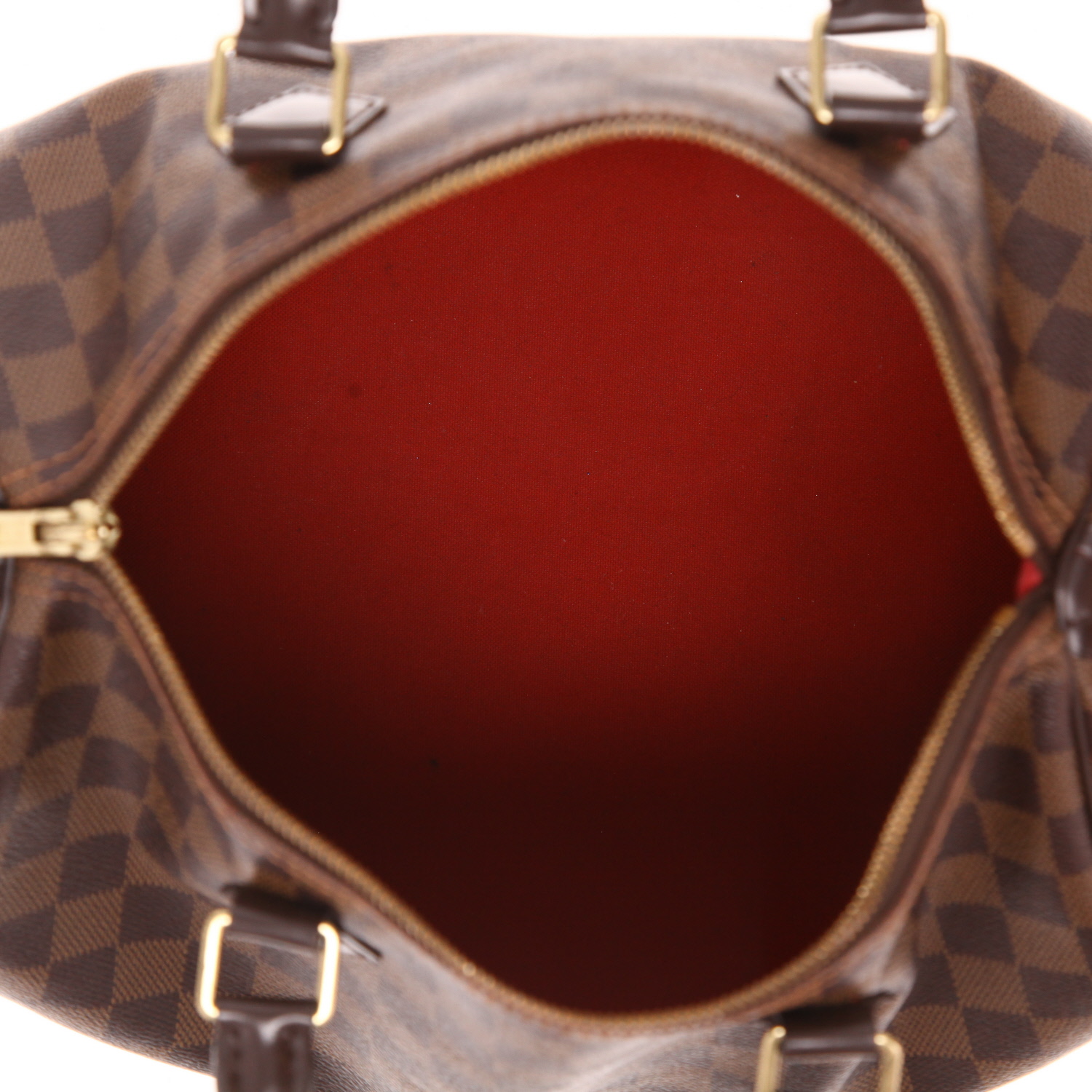 Sac à main Louis Vuitton  Speedy 30 en toile damier ébène et cuir marron - Detail D3