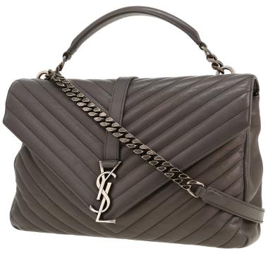 Bolso de mano Saint Laurent  College en cuero acolchado con motivos de espigas gris