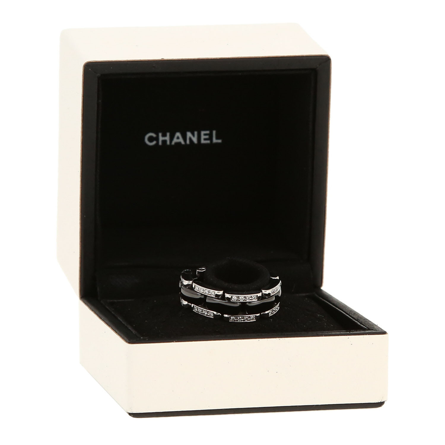 Bague articulée Chanel Ultra moyen modèle en or blanc, céramique et diamants - Detail D2