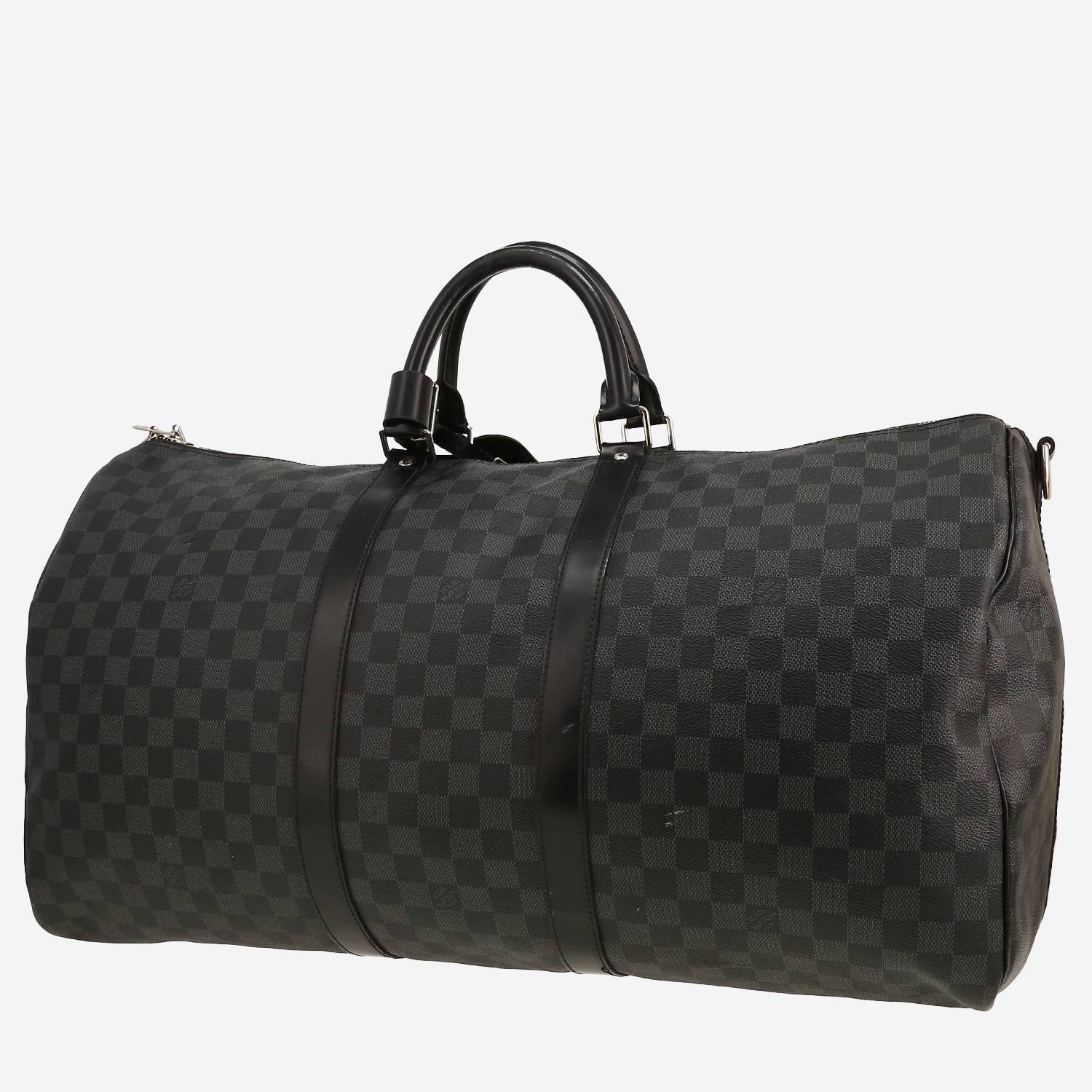 Bolsa de viaje Louis Vuitton  Keepall 55 en lona a cuadros gris Graphite y cuero negro