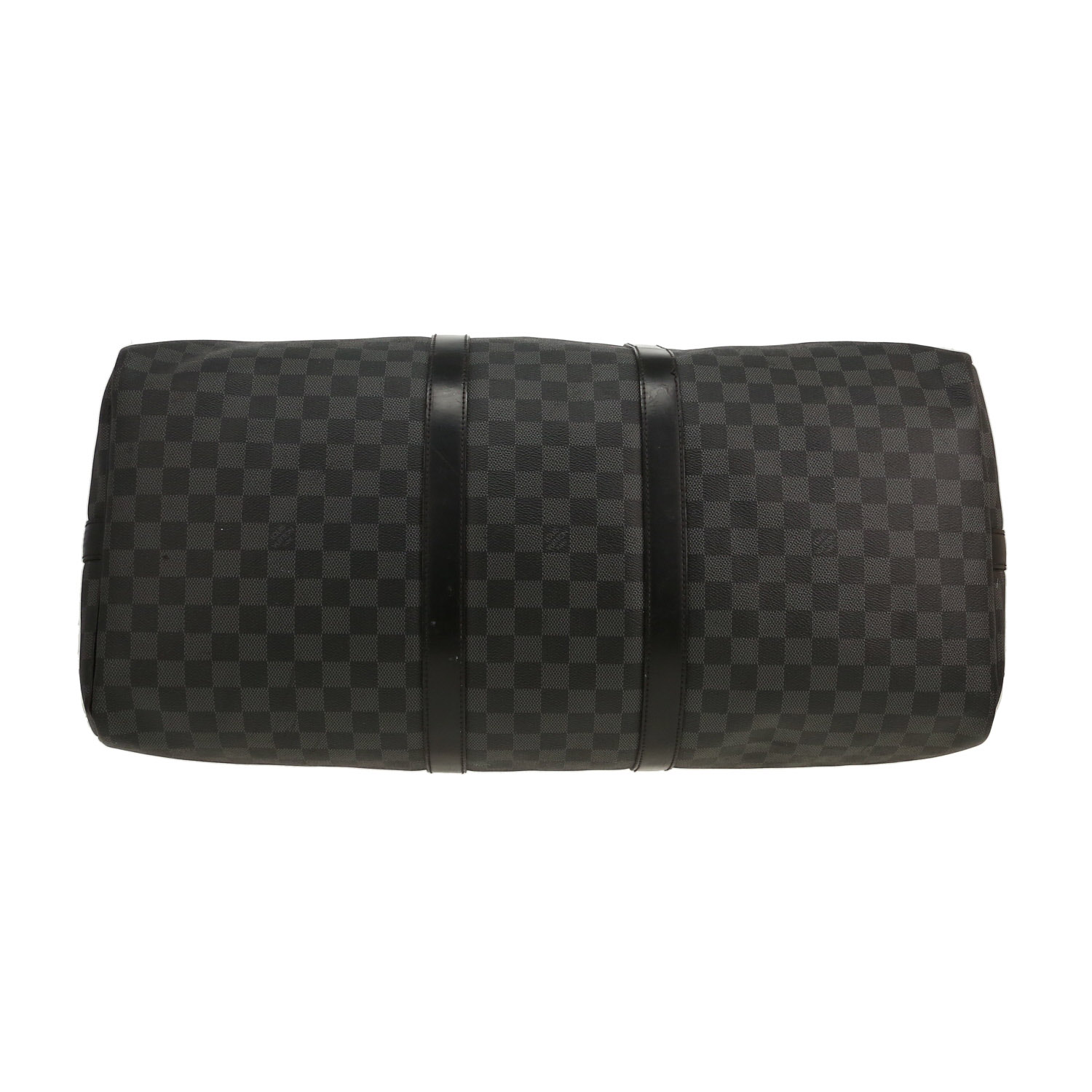 Borsa da viaggio Louis Vuitton  Keepall 55 in tela a scacchi grigio Graphite e pelle nera - Detail D1