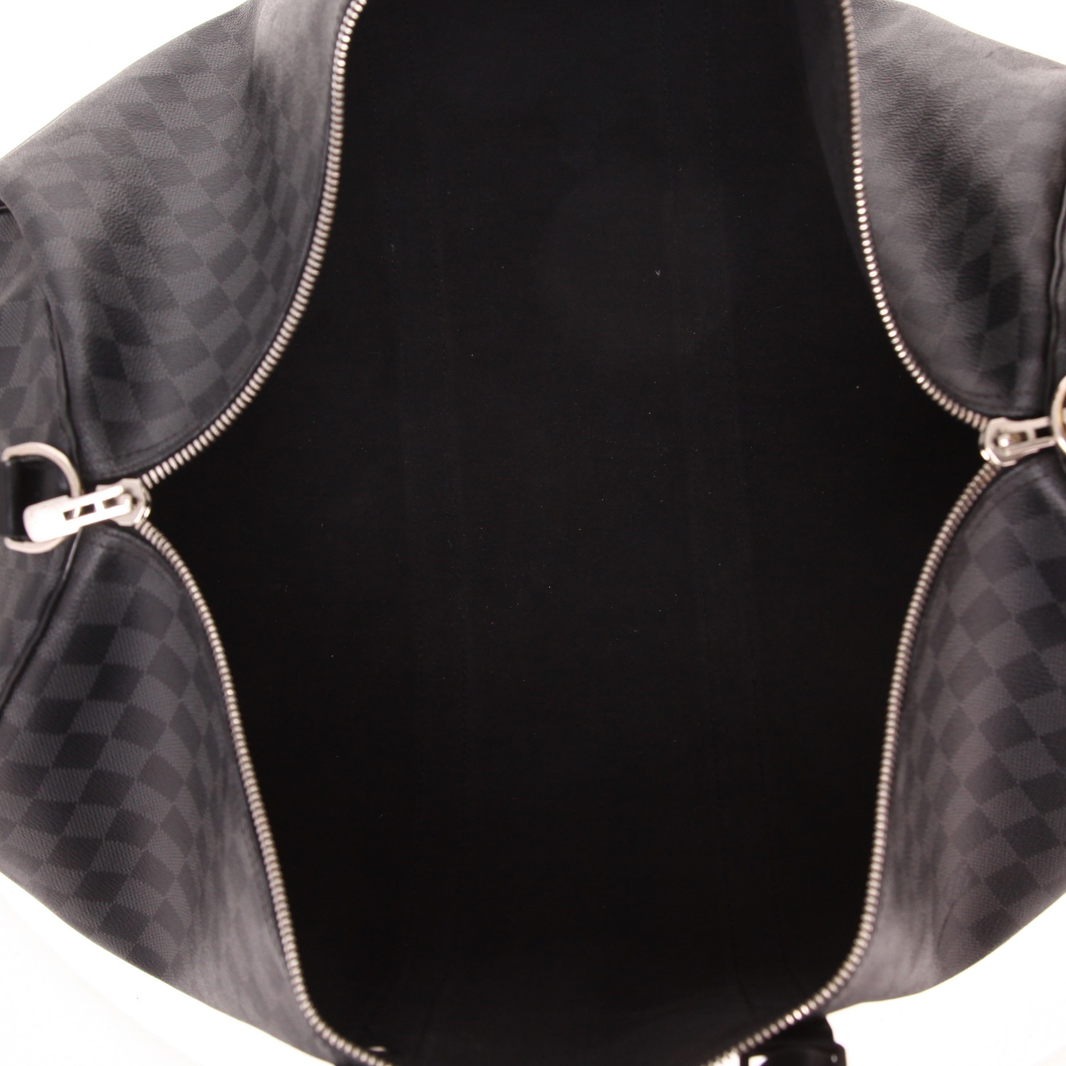 Louis Vuitton  Keepall 55 travel bag  in grey Graphite damier canvas  and black leather - Detail D3