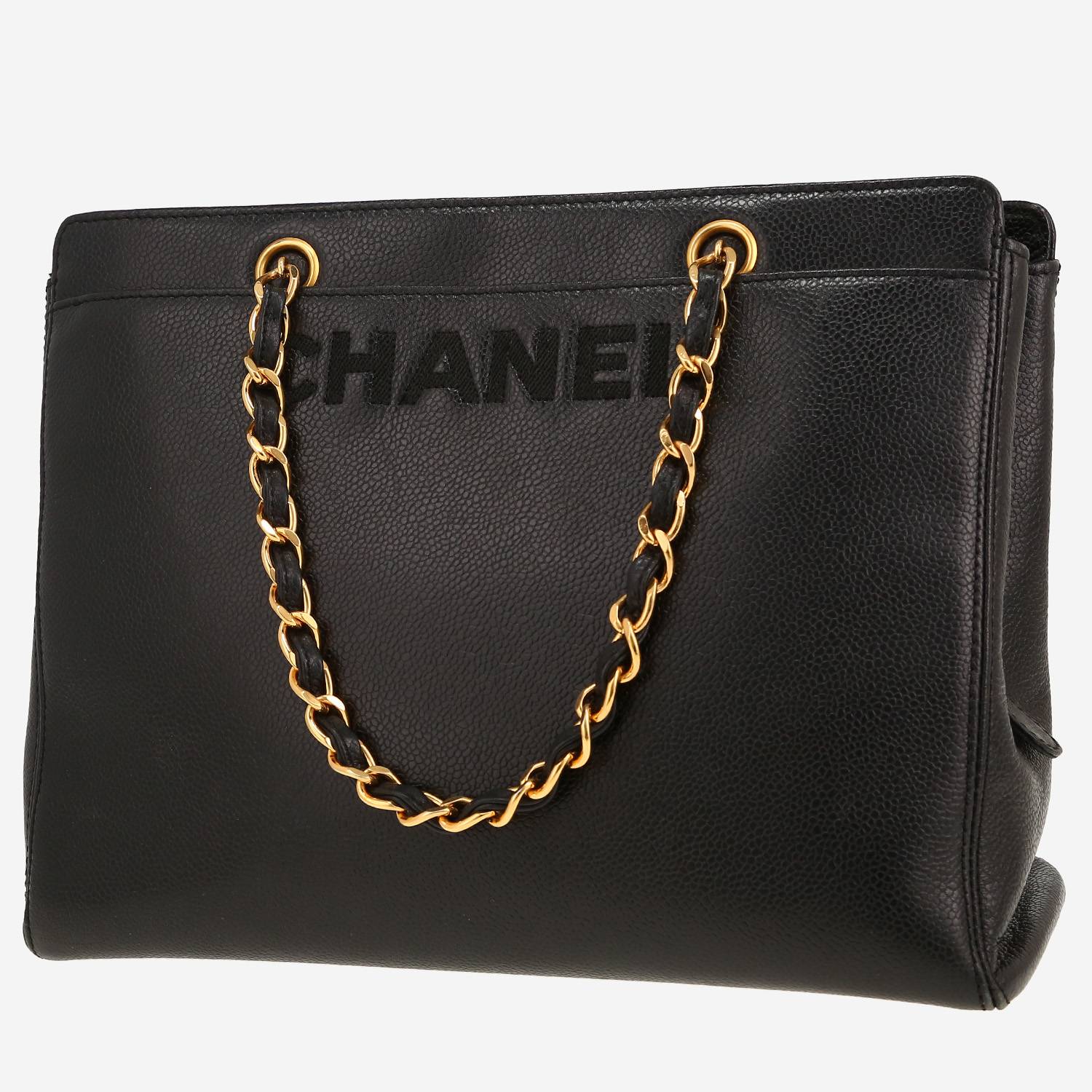 Chanel   shopping bag  in black grained leather