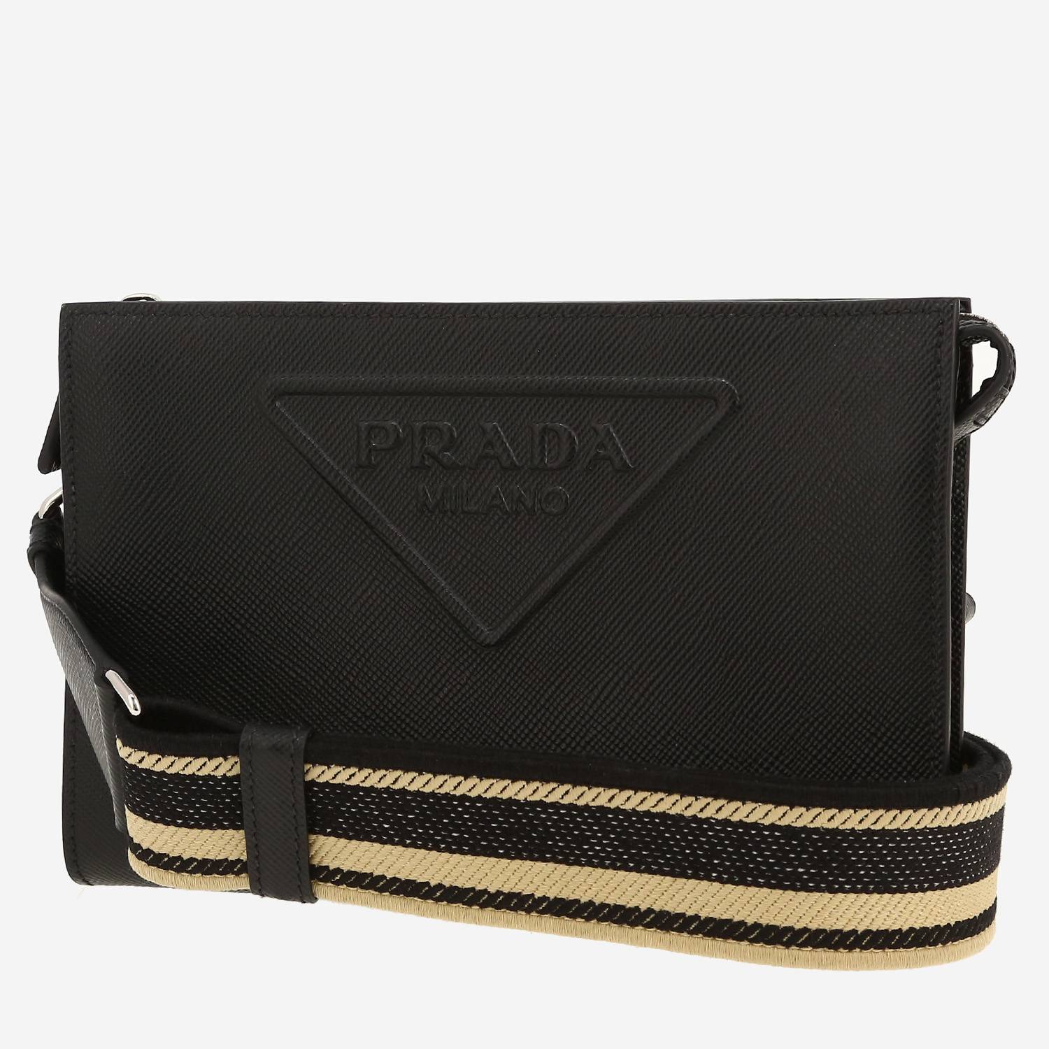 Prada   shoulder bag  in black leather saffiano