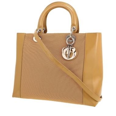 Borsa Dior  Lady Dior in pelle verniciata beige e tela beige
