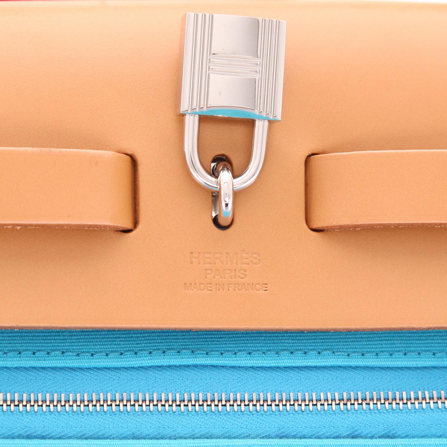 Hermès  Herbag handbag  in blue and green canvas  and Hunter cowhide - Detail D2