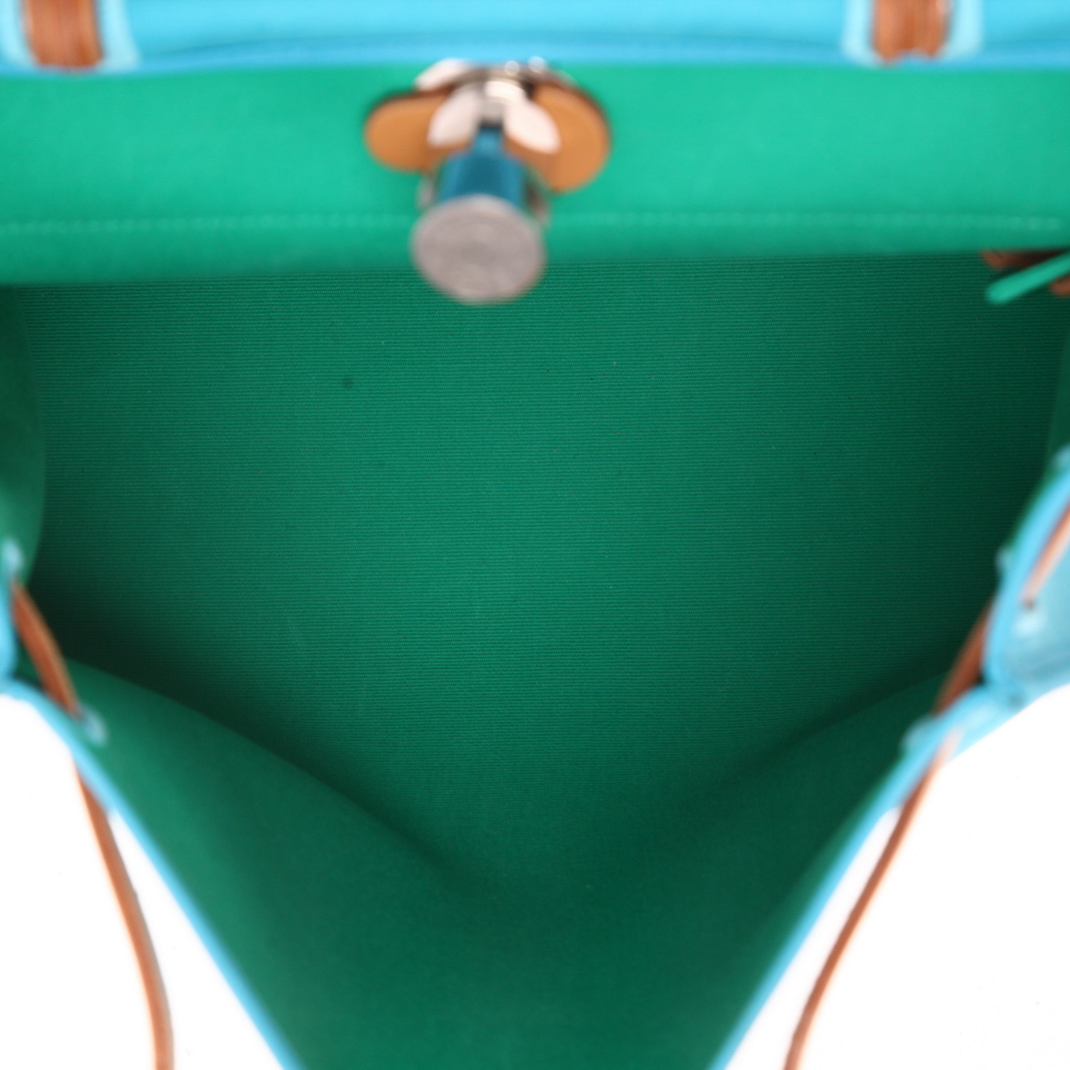 Borsa Hermès  Herbag in tela blu e verde e mucca Hunter - Detail D3