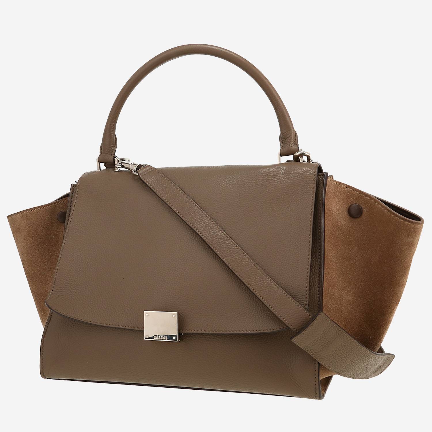 Bolso de mano Celine  Trapeze en cuero color topo y Veau velours color topo