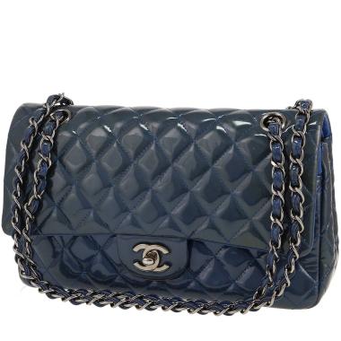 Sac à main Chanel  Timeless Classic en cuir verni matelassé bleu