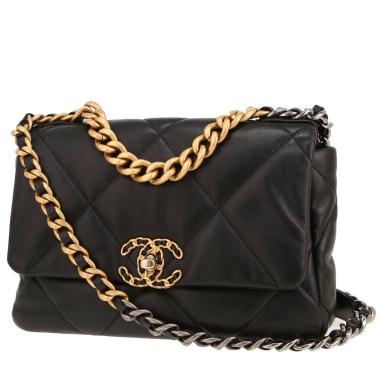 Bolso bandolera Chanel  19 modelo mediano  en cuero acolchado negro