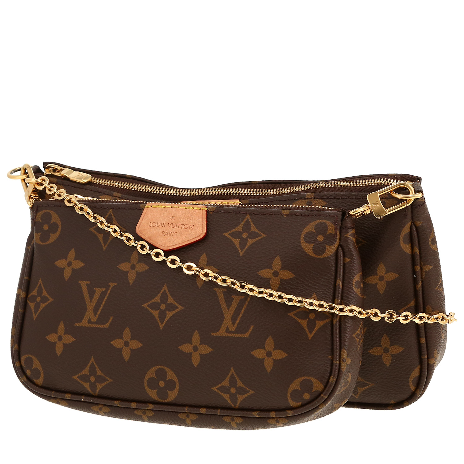 Bolso bandolera Louis Vuitton  Multi-Pochette en lona Monogram marrón y cuero natural - Detail D4
