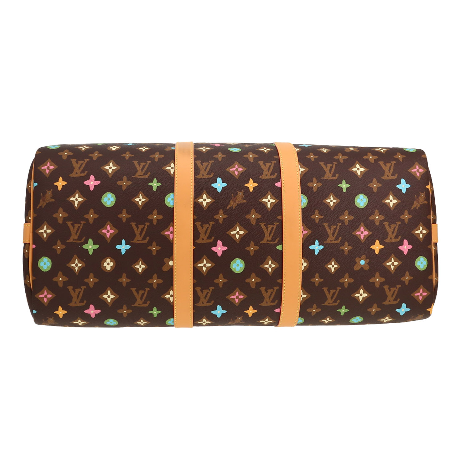 Louis Vuitton  Keepall Editions Limitées Tyler, The Creator travel bag  in brown and multicolor monogram canvas  and natural leather - Detail D1