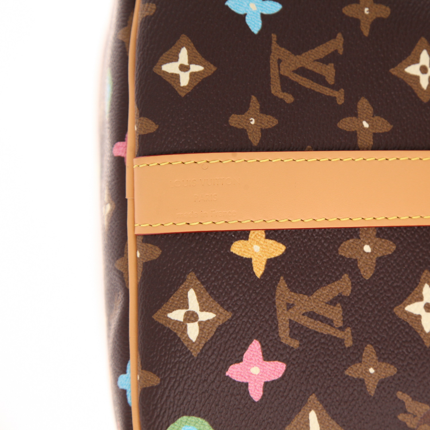 Louis Vuitton  Keepall Editions Limitées Tyler, The Creator travel bag  in brown and multicolor monogram canvas  and natural leather - Detail D2