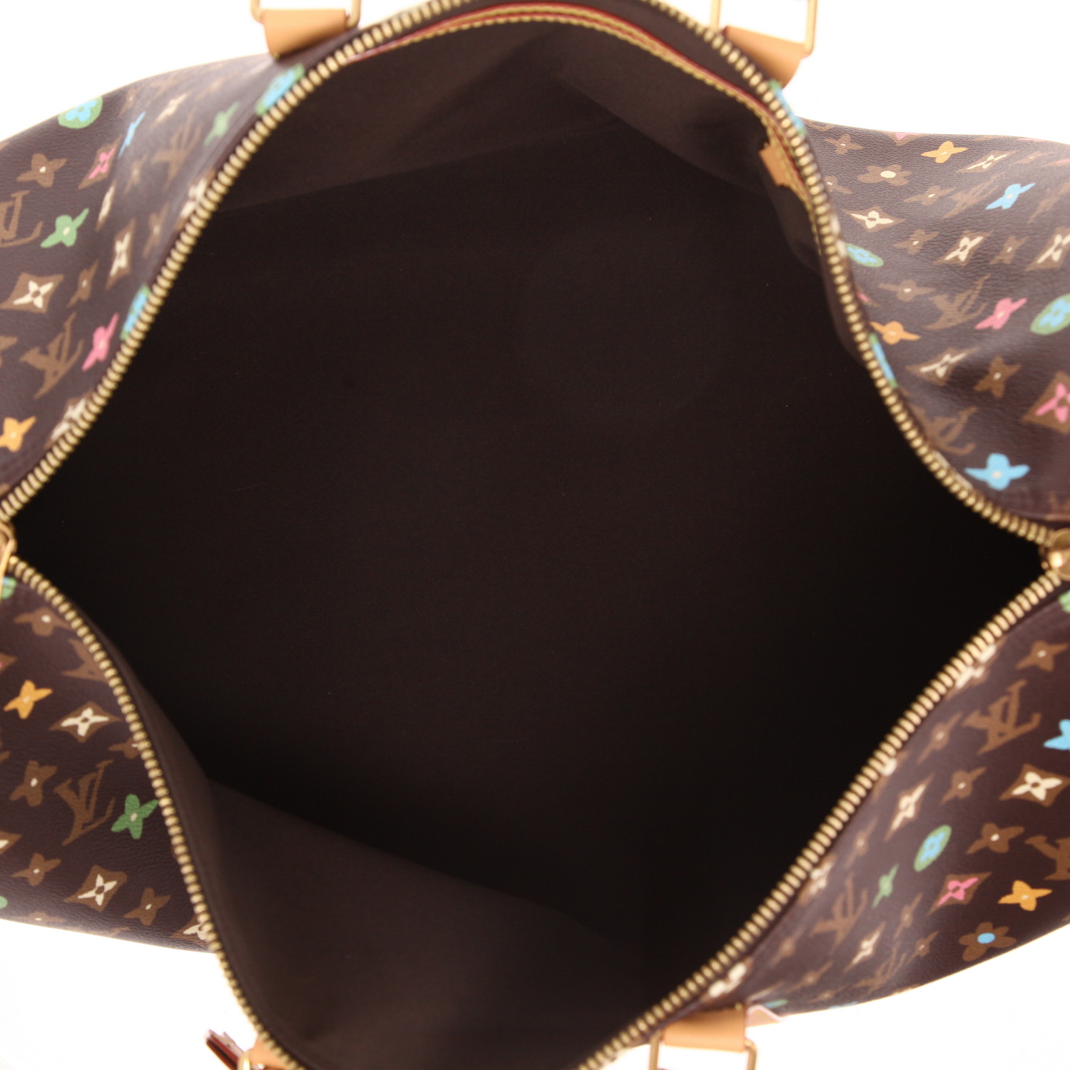 Bolsa de viaje Louis Vuitton  Keepall Editions Limitées Tyler, The Creator en lona Monogram marrón y multicolor y cuero natural - Detail D3