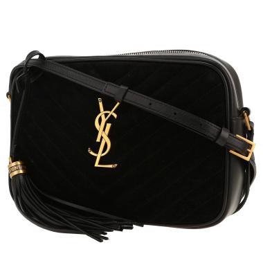 Borsa a tracolla Saint Laurent  Lou Sac Caméra in Veau velours nero e pelle nera