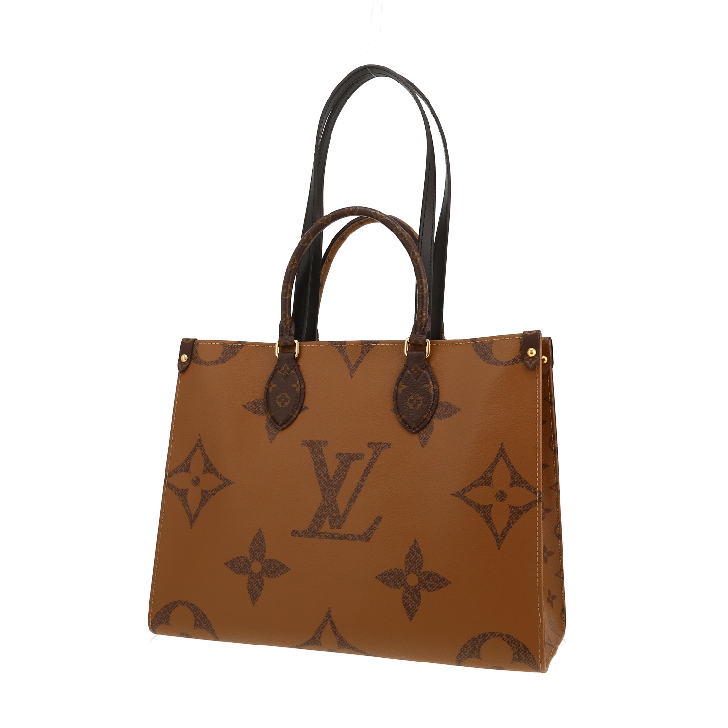 Louis Vuitton  Onthego medium model  shopping bag  in brown two tones  monogram canvas - Detail D4