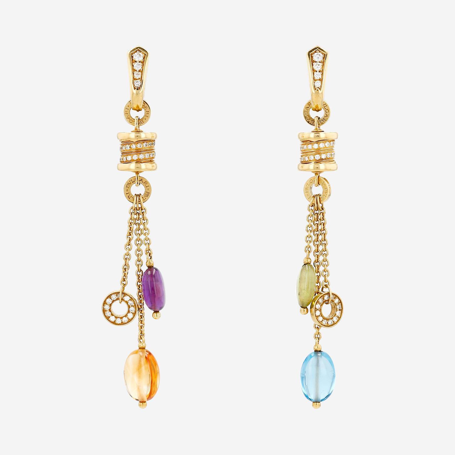 Bulgari B.Zero1 earrings in yellow gold, diamonds and colored stones