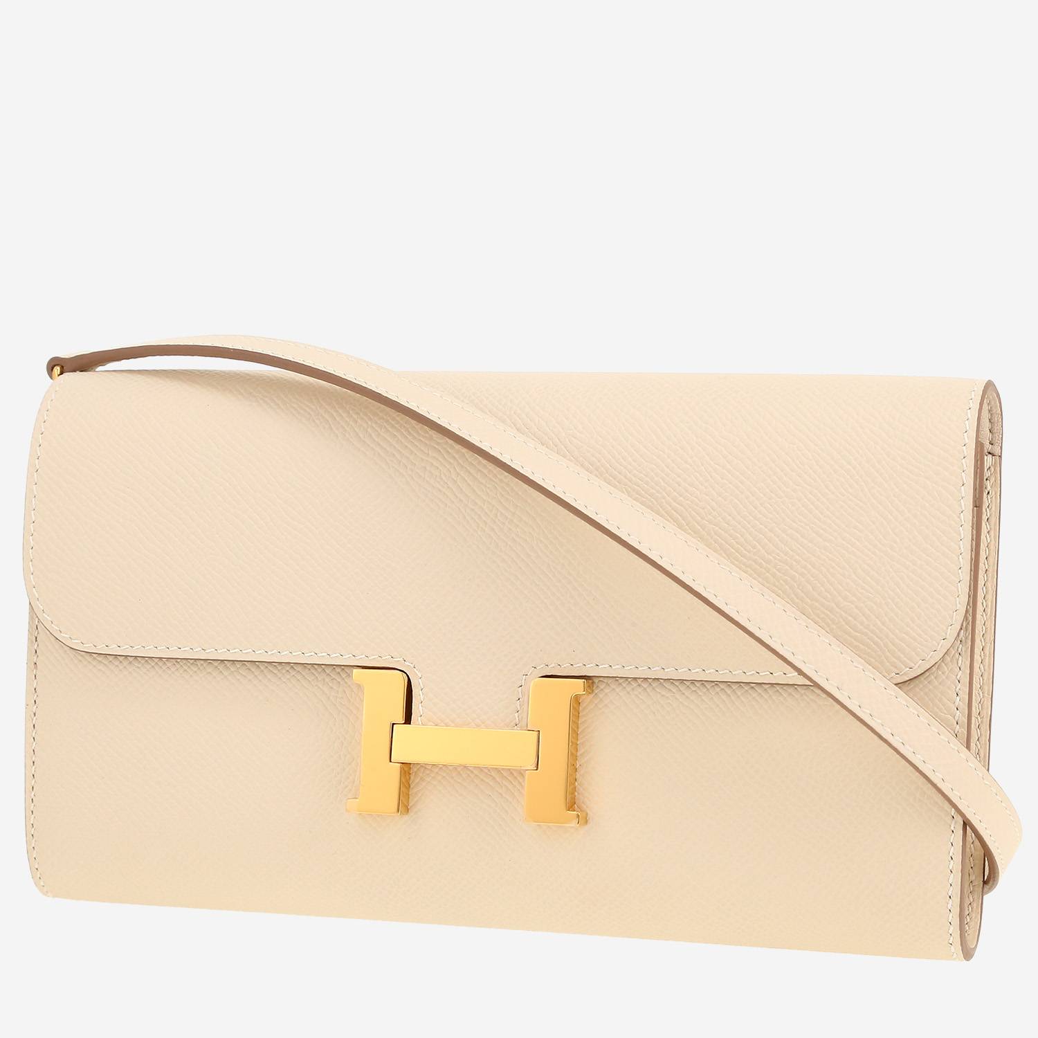 Sac bandoulière Hermès  Constance Long To Go en cuir epsom Craie
