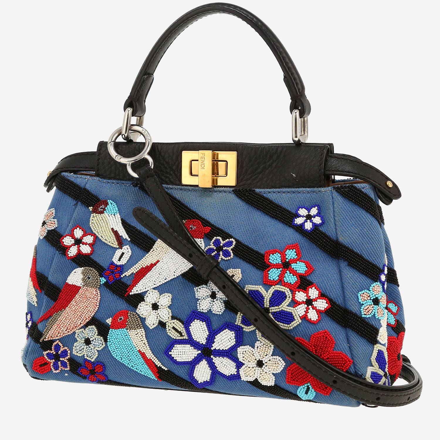 Fendi  Peekaboo handbag  in blue denim canvas  and black leather