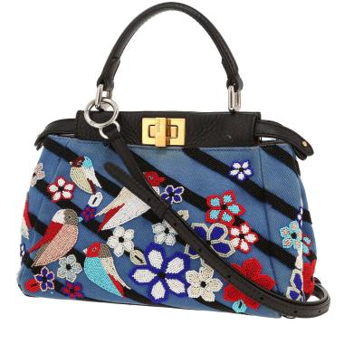 Borsa Fendi  Peekaboo in tela denim blu e pelle nera