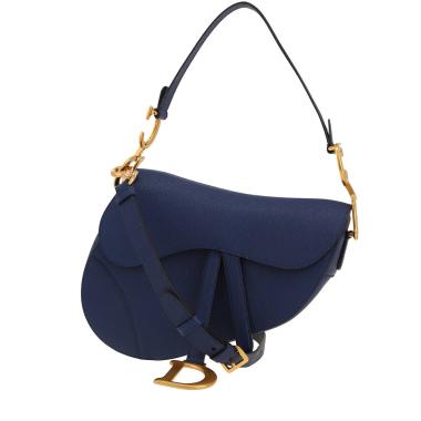 Dior  Saddle shoulder bag  in navy blue grained leather