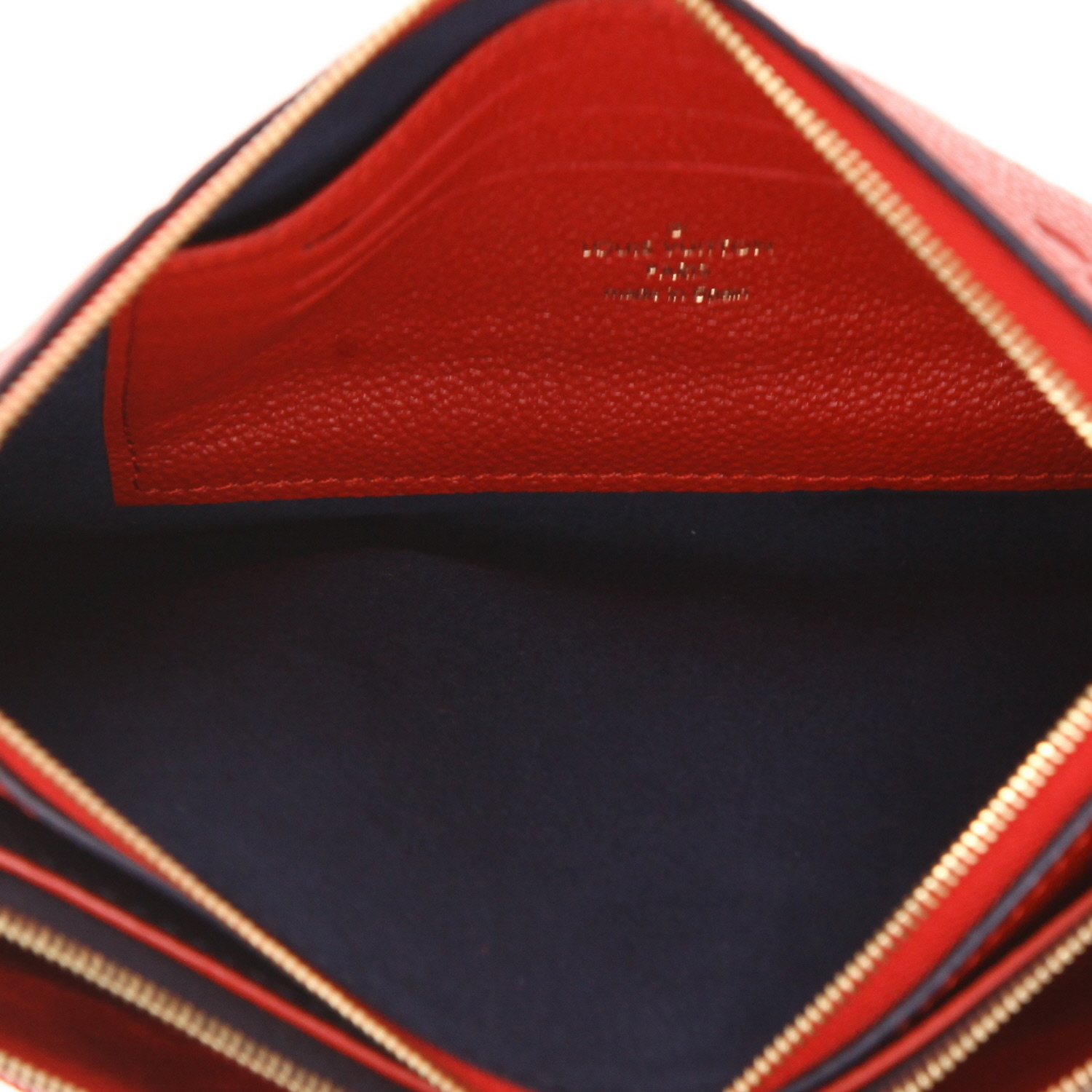Sac bandoulière Louis Vuitton  Double Zip en cuir monogram empreinte bleu-marine et rouge - Detail D4