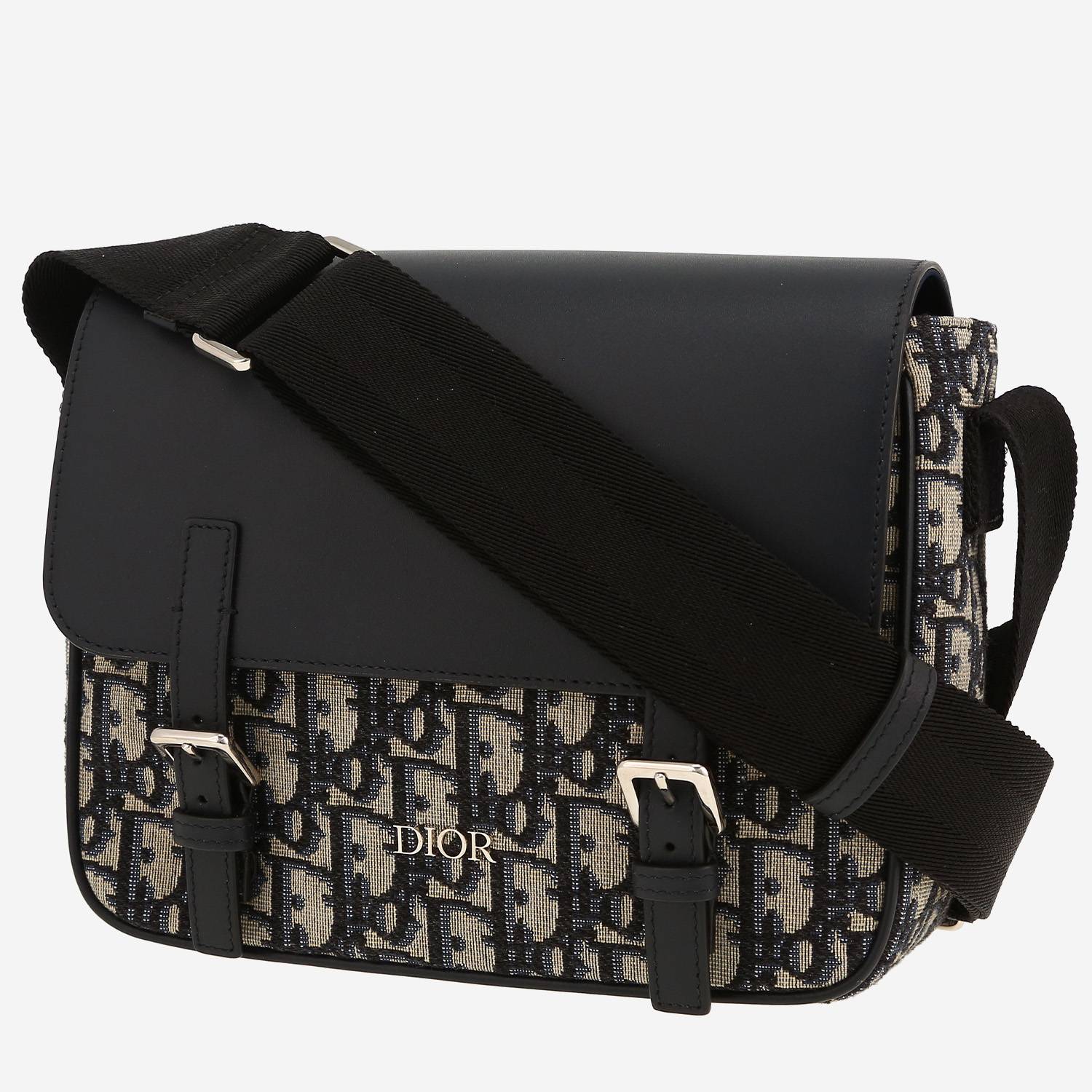 Dior  Messenger shoulder bag  in blue monogram canvas Oblique  and blue leather