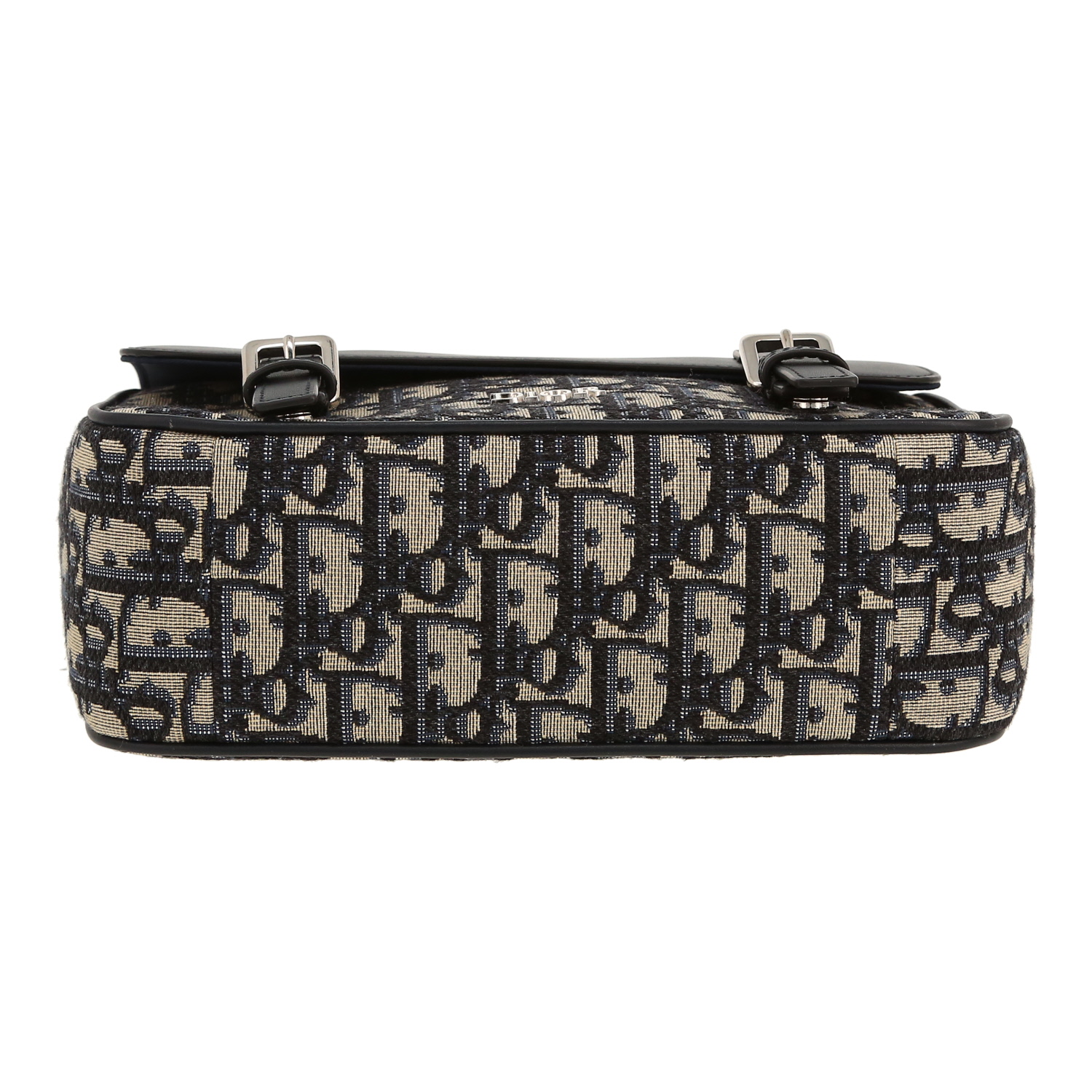 Sac bandoulière Dior  Messenger en toile monogram Oblique bleue et cuir bleu - Detail D1