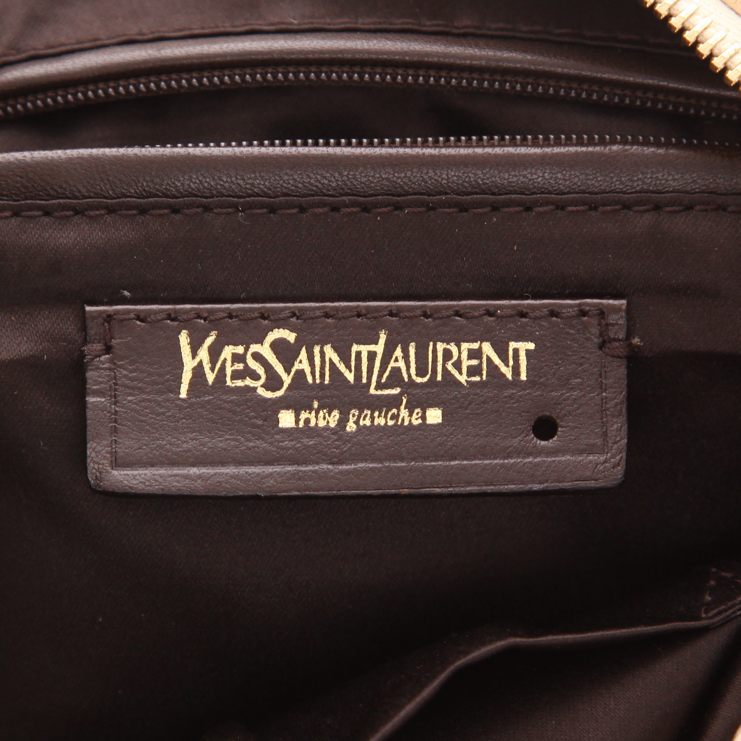 Bolso de mano Saint Laurent  Mombasa en piel de potro beige y marrón - Detail D2