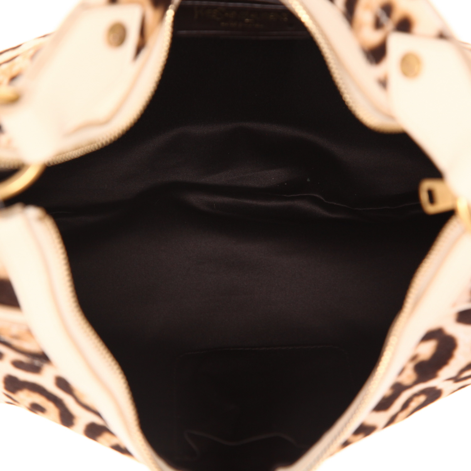 Bolso de mano Saint Laurent  Mombasa en piel de potro beige y marrón - Detail D3
