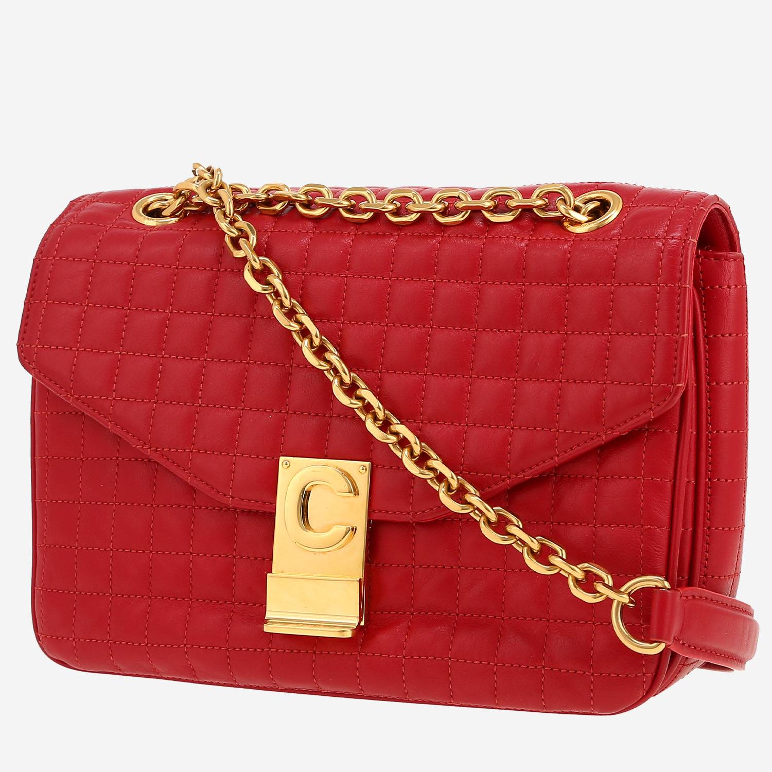Celine  C bag bag worn on the shoulder or carried in the hand  in red quilted leather